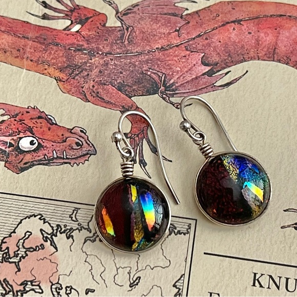 Diachronic Glass “Dragon’s Eye” Drop Earrings - Picture 4 of 8